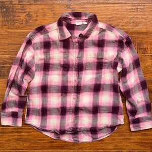 Gap Kids Plaid Button-Up Shirt, white, Pink, maroon, and Black plaid, size small